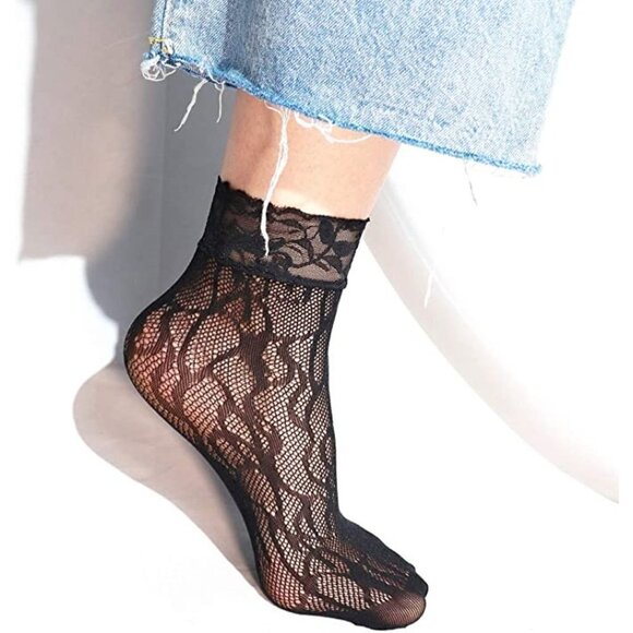 Fishnet Socks Lace Short Ankle Stockings Socks Boots Heels Anklet Dress NWT - Picture 6 of 9